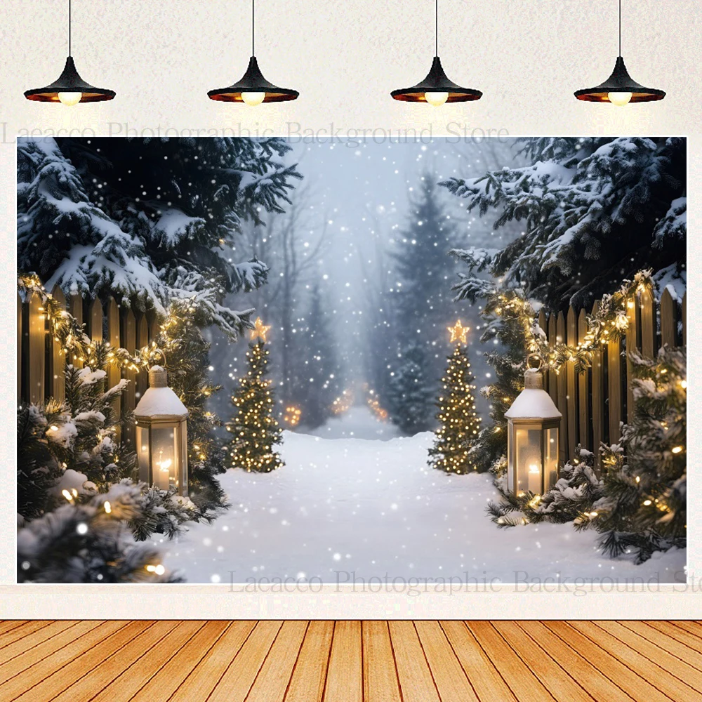 Winter Snowy Streetlight Background Christmas Snowflake Xmas Tree Children Family Portrait Photography Backdrop Photo Studio