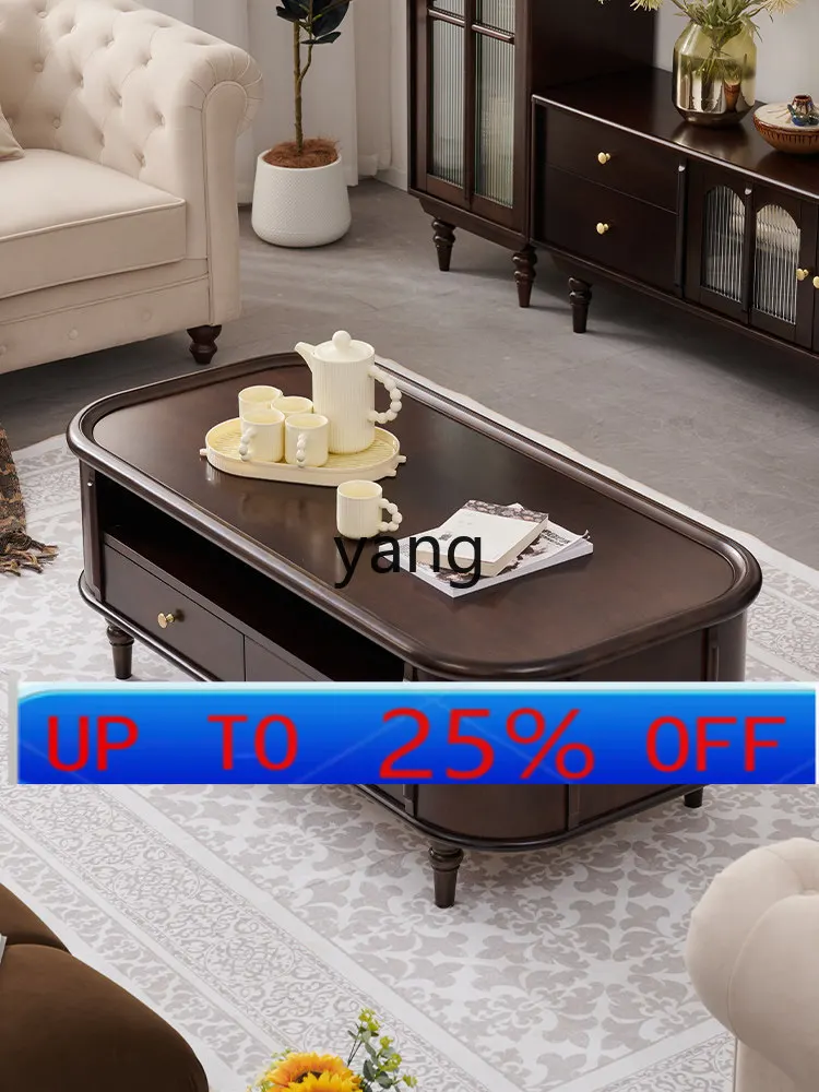 

YJQ pure solid wood coffee table TV cabinet combination living room home retro medieval small apartment furniture