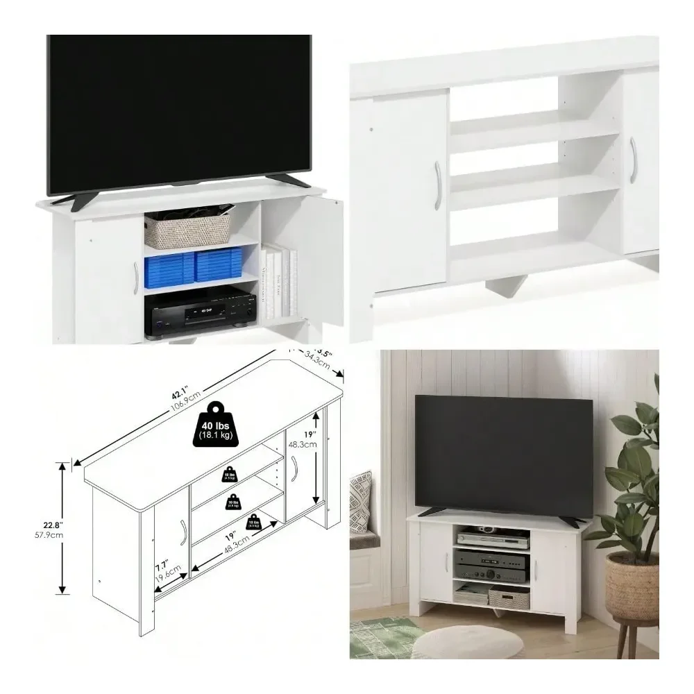 

Подставка под телевизор, 4-уровневый развлекательный центр с регулируемой полкой, ТВ-консоль с открытой задней панелью и дверцами для хранения, для телевизоров до 46 дюймов, для гостиной