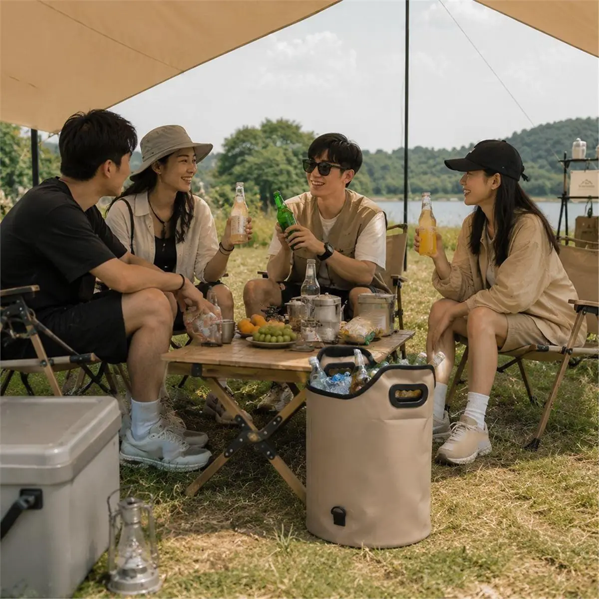 Foldable Foot Soak Tub Portable Water Bucket Multifunctional Ice Bucket Dirty Clothes Basket with Drain Valve Handle