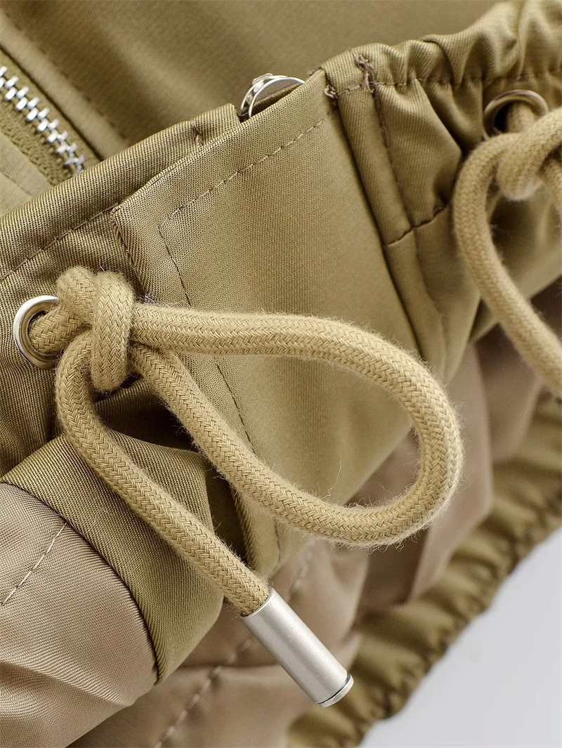 Jaket Wanita 2025 Musim Gugur/Musim Dingin Gaya Baru Khaki Jaket Katun Lengan Panjang dengan Kerah Bulu Longgar Hangat dan Kasual Modis