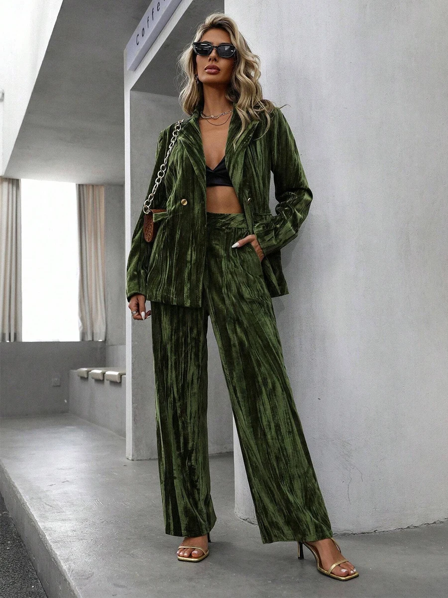 Retro Velvet Fashion Pant Sets - Velvet Blazer Vintage ulasan dan harga