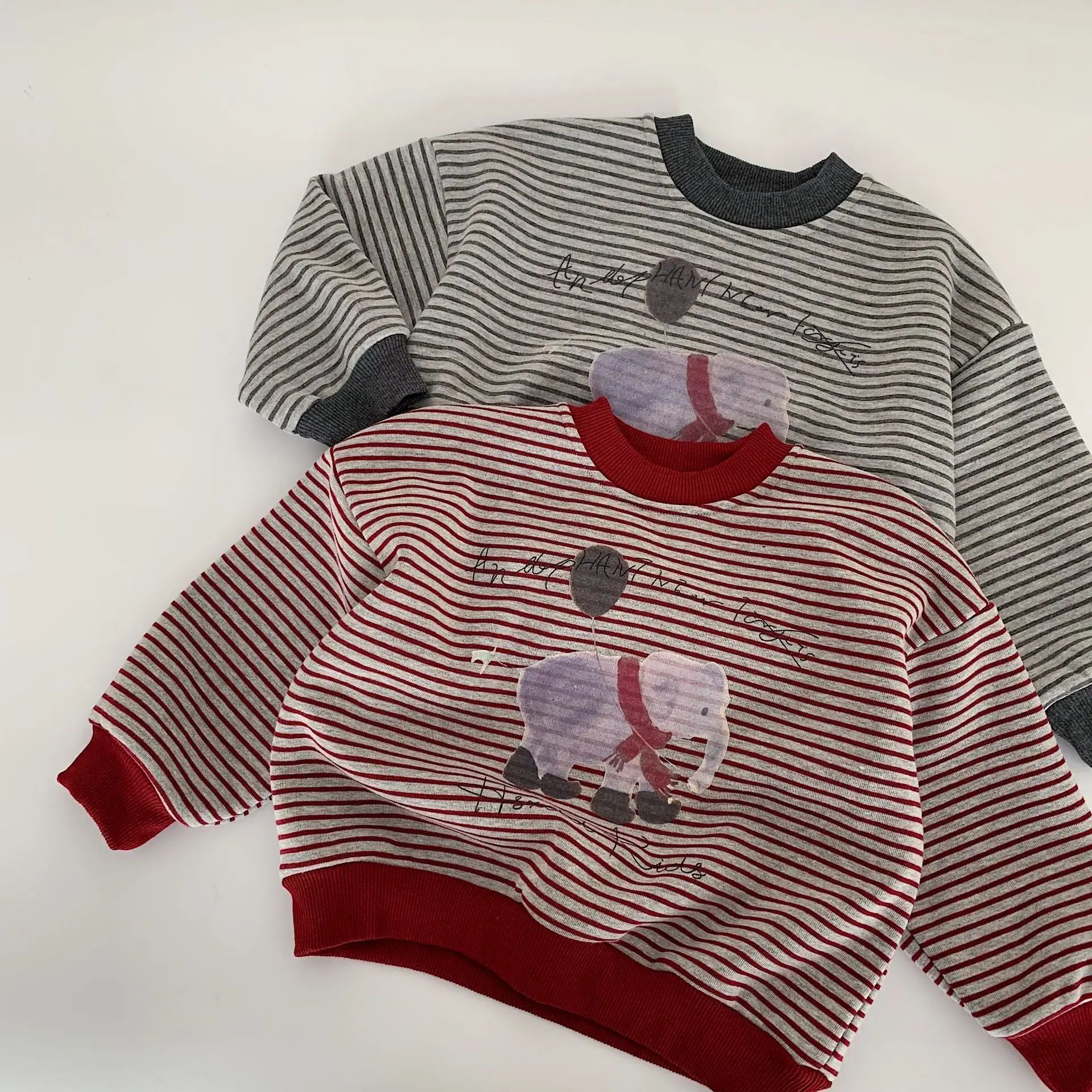 

Autumn Winter Children Sweatshirts 2-10Y Boys Girls Warm Fleece Striped Cartoon Letter Tracksuit Tops Toddler Wear Kids Clothing