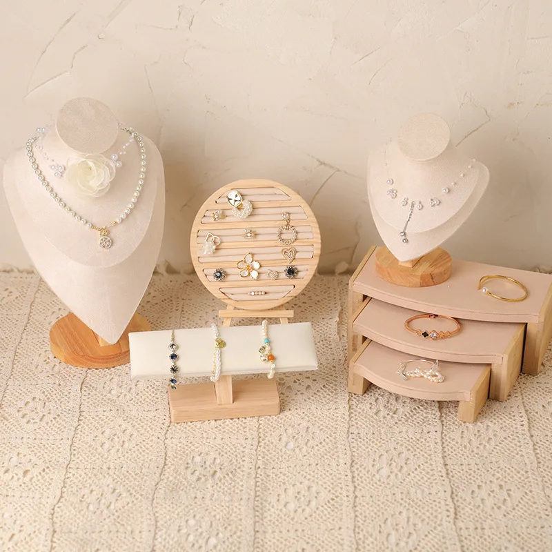 1 قطعة رف شاشة المجوهرات الخشبية قلادة قلادة سوار أقراط حلقة تخزين حامل حامل مكافحة معرض المجوهرات المنظمون #2