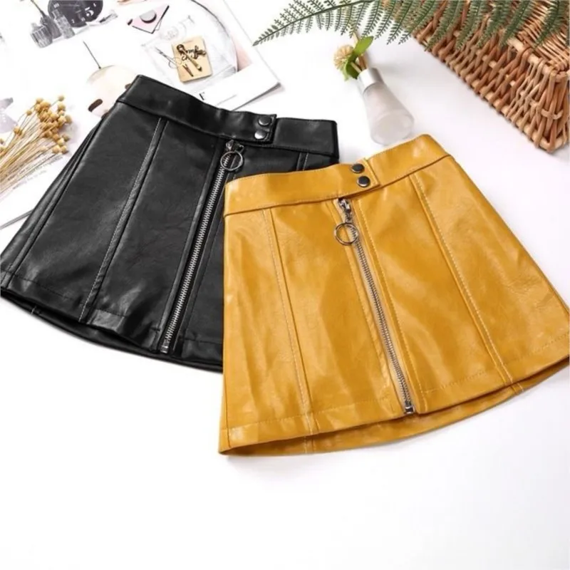 2024 New summer Autumn spring winter girl baby children kids PU faux leather Skirt casual Comfortable clothes