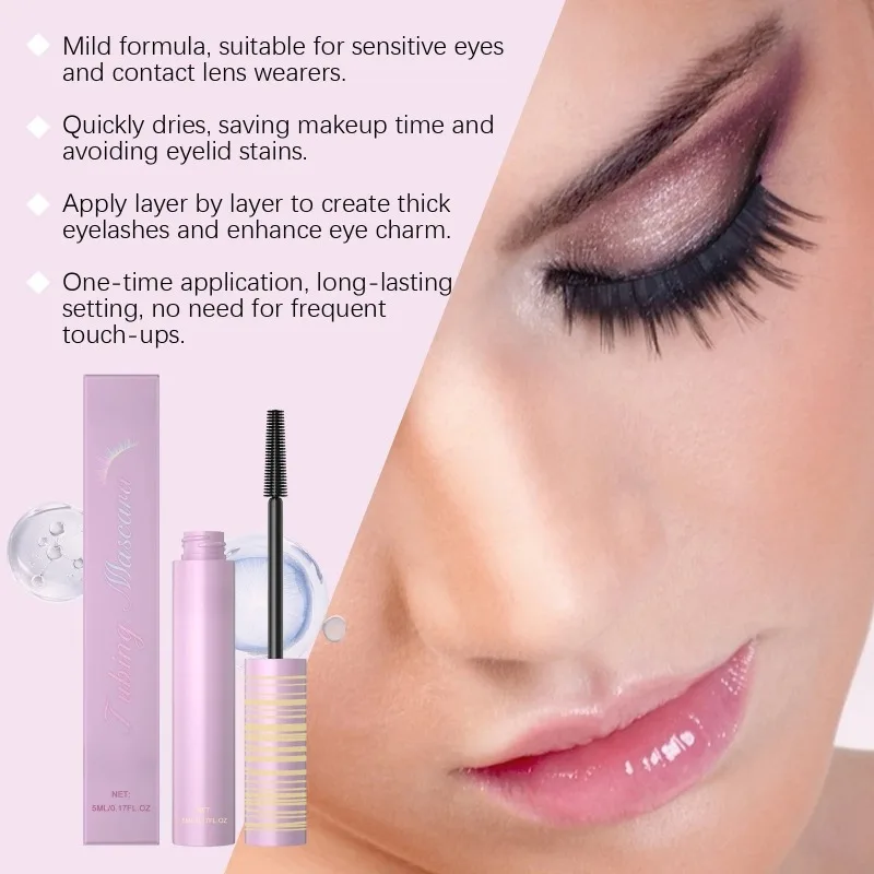Black Lengthening Mascara Natural Volumizing Curling Eyelashes Smudge-Proof Waterproof Clump-Free Gentle Care Black Mascara 5ml