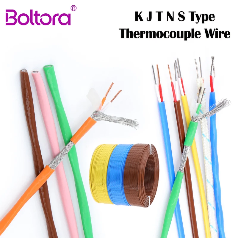 5/10/100m K-J-T-N-S Type High Temperature Thermocouple Wires 2 Cores Measuring Compensation Cable FEP Insulated Electric Line