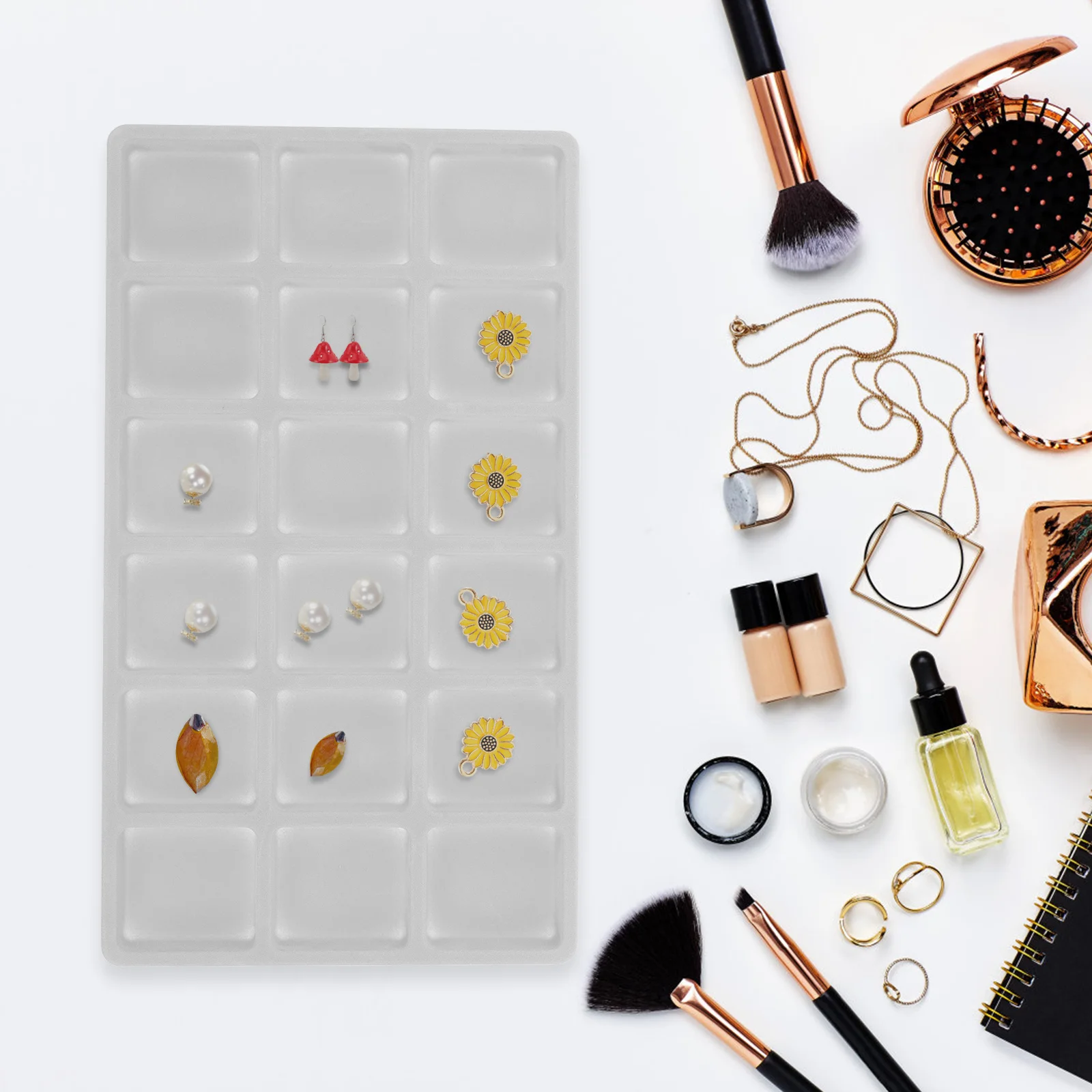 Vassoio per gioielli Design del vano dell'organizzatore per anello, orecchino, porta perline, vassoio per gingilli, strumento divisorio per cassetto dei gioielli