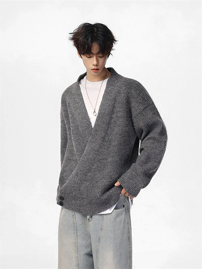 

Мужской вязаный кардиган American Style: утепленный, мягкий, из полиэстера, с V-образным вырезом, для повседневной носки зимой