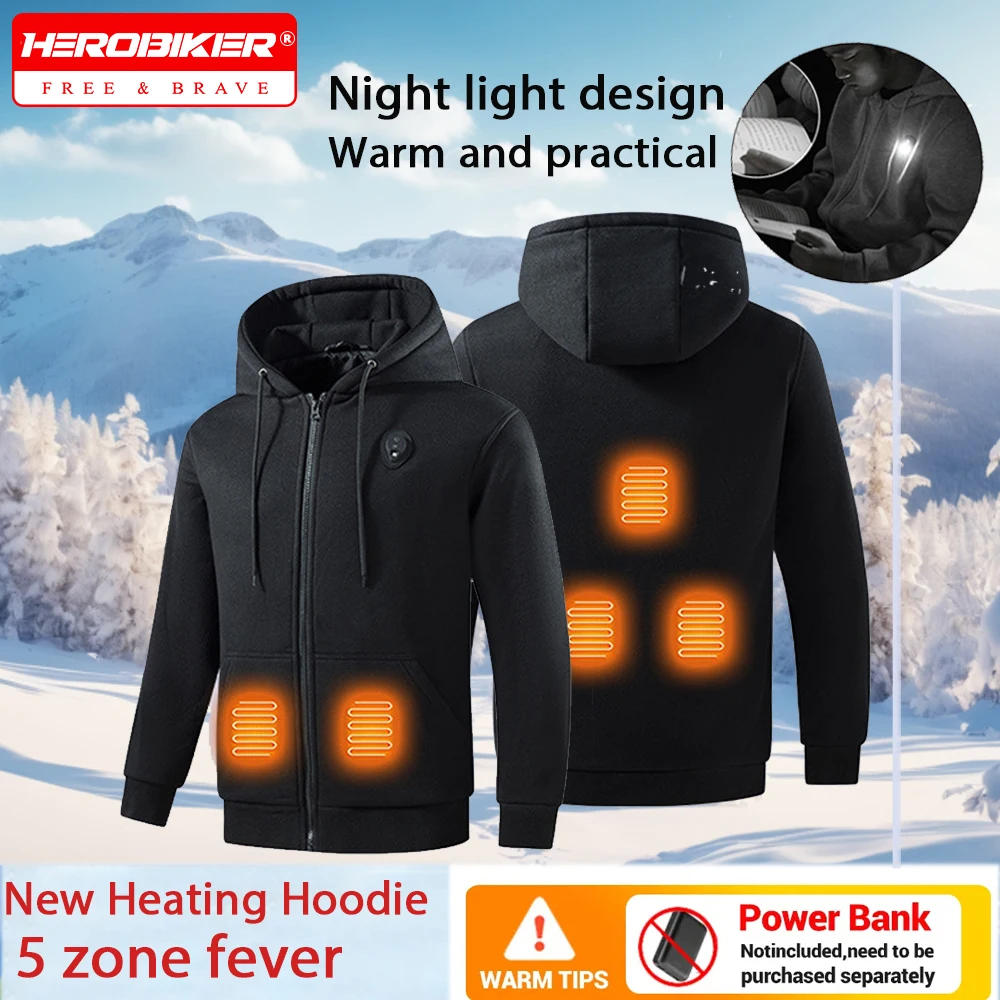

Intelligent Heated Sweatshirt 5 Areas Heated Heated Hoodies Coat Electric Puffer Jacket Winter Warm Thermal Sweatshirt Anti-Cold