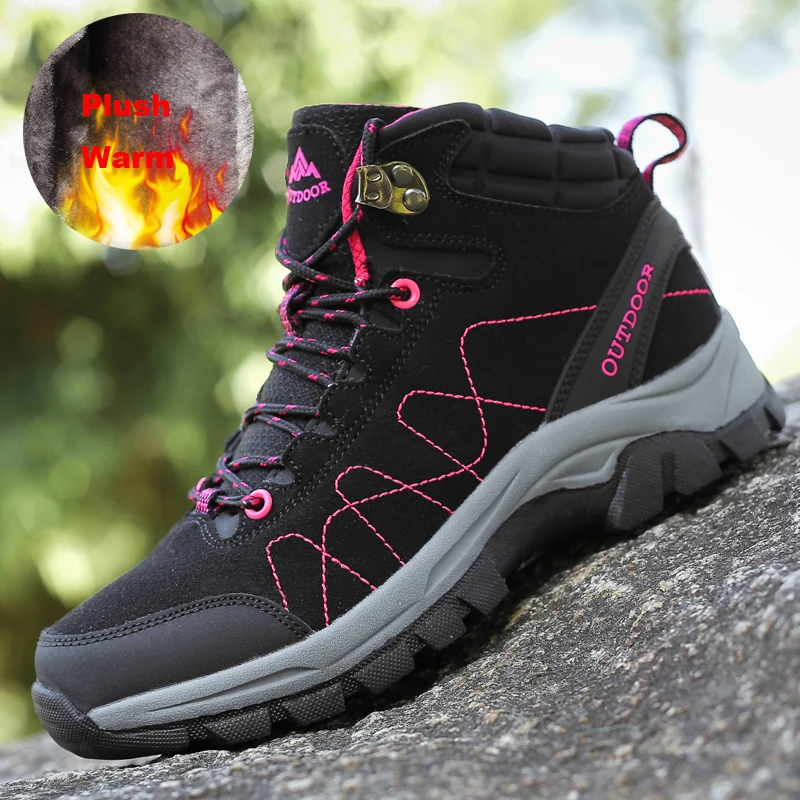 

Новая мужская и женская зимняя обувь, уличные непромокаемые походные ботинки, теплые плюшевые зимние ботильоны с высоким берцем, нескользящие кроссовки для скалолазания