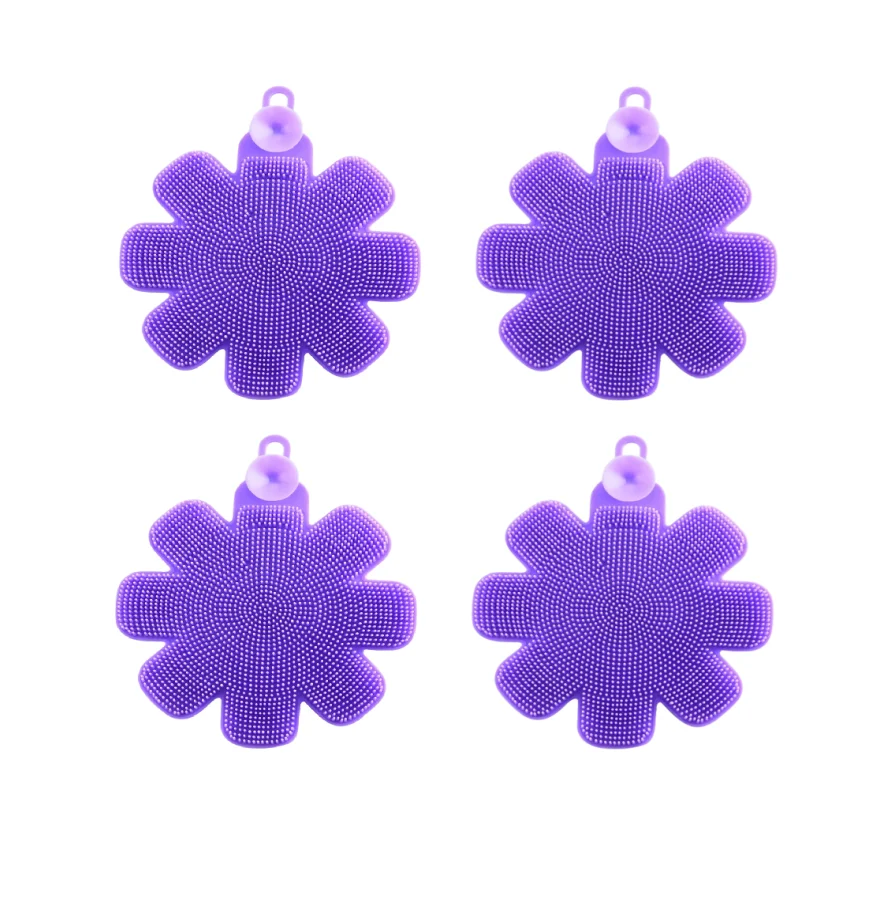 4pcs for Kitchen Silicone Flower Scrubber Set Safe for Dishes Cookware and Fresh Produce Easy Grip and Space Saving Design