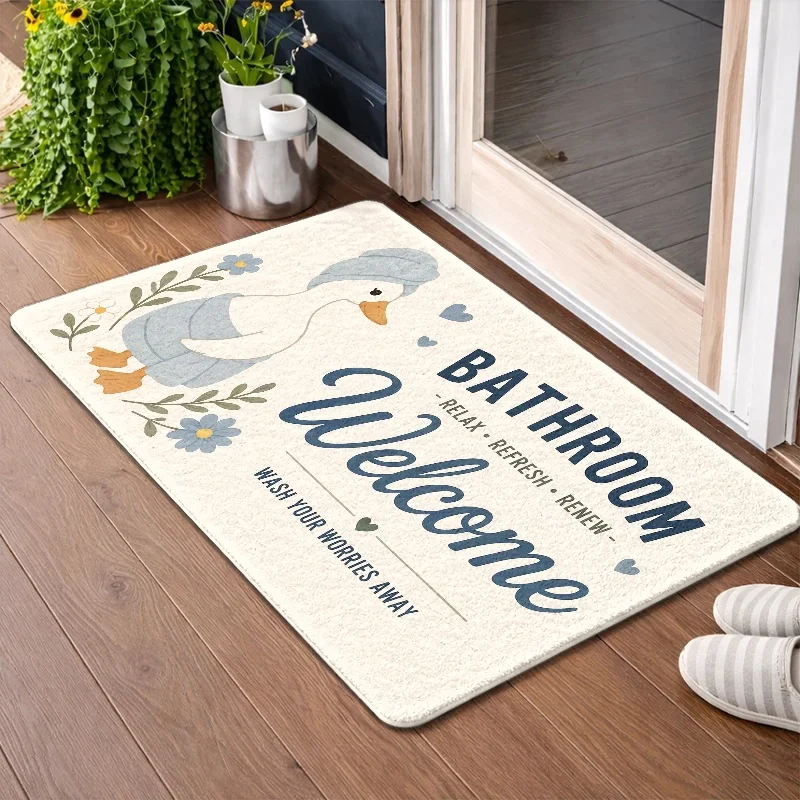 Cute Bathroom Welcome Mat Dog Illustration Relax Refresh Renew Wash Your Worries Away Bathroom Rug for Home Decor