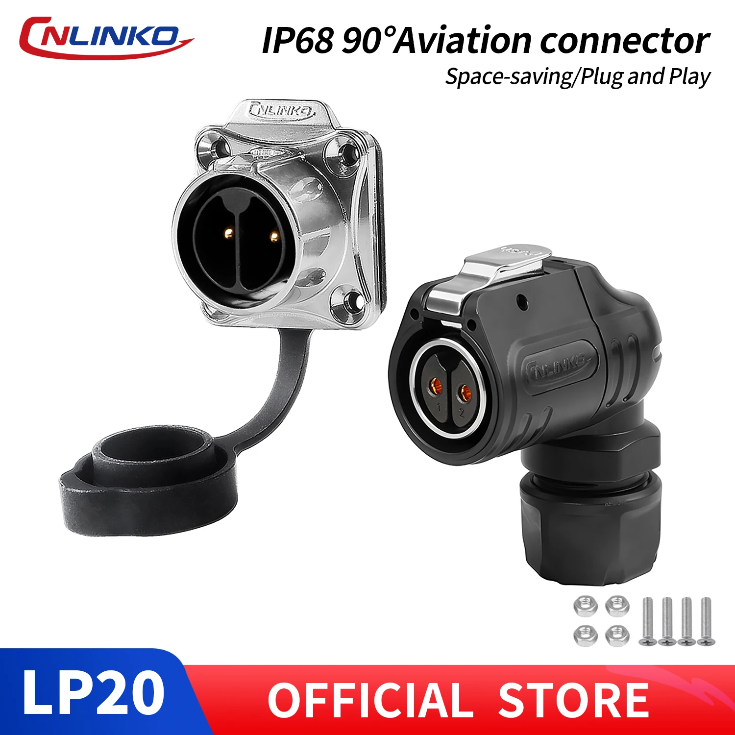 CNLINKO LP20 Wodoodporny okrągły złącze IP68 2-14Pin 90 ° Złącze kątowe – półmetalowe, do lutowania, męskie/żeńskie, przeznaczone do zastosowań przemysłowych.
