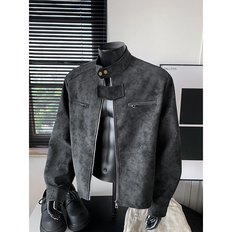 Autumn new leather jacket, trendy Korean style fashionable plus size jacket, personalized loose standing collar men's jacket