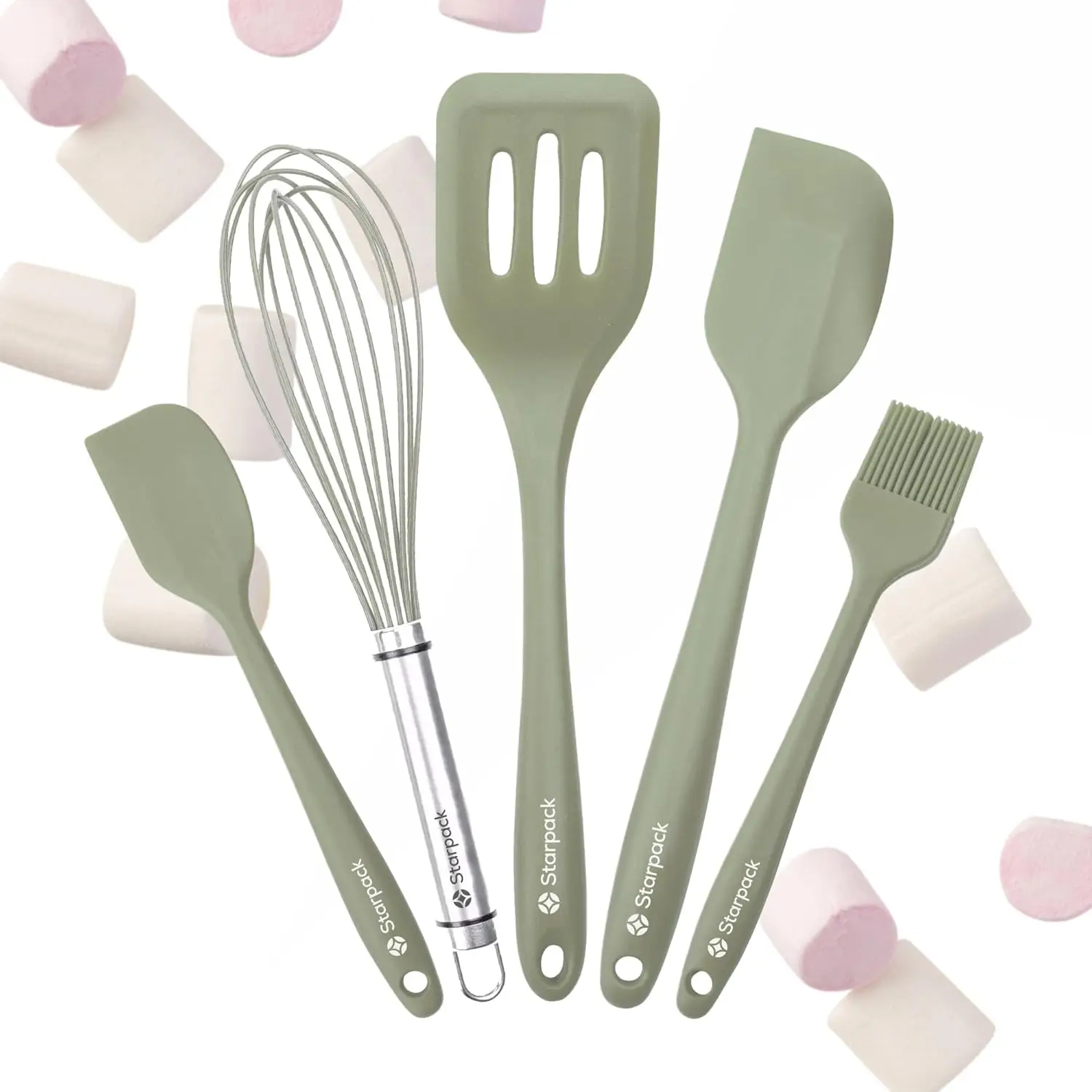 

Набор силиконовых кухонных принадлежностей Starpack & Whip Premium (5 шт.) - 10-дюймовые зеленые кухонные принадлежности с