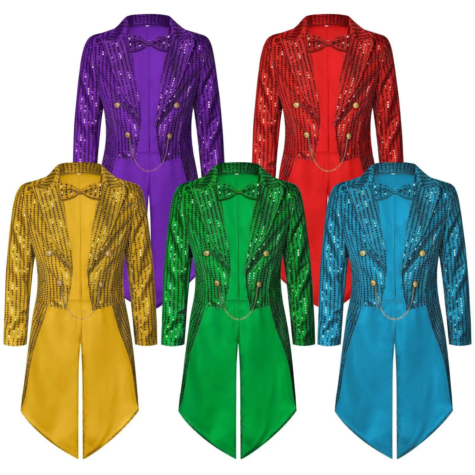 

Men's Sequins Tailcoat Jacket Gothic Blazer Tuxedo Coat Halloween Costume Sparkly Glitter Jacket Wedding Party Stage Clothes