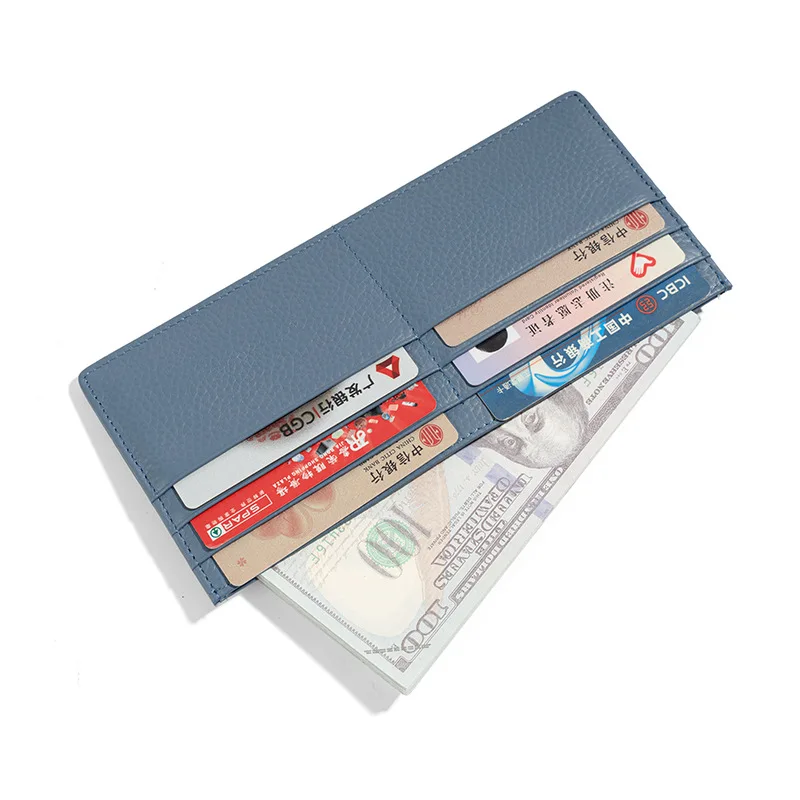 Genuine Leather Wallet Fashion Ultra-Thin Card Holder Multi-Card Slot Long Cowhide Zipper Coin Purse Women