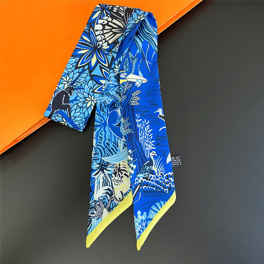 2023 Brand Small Silk Scarf For Women New Print Handle Bag Ribbons Brand Fashion Head Scarf Small Long Skinny Scarves Wholesale