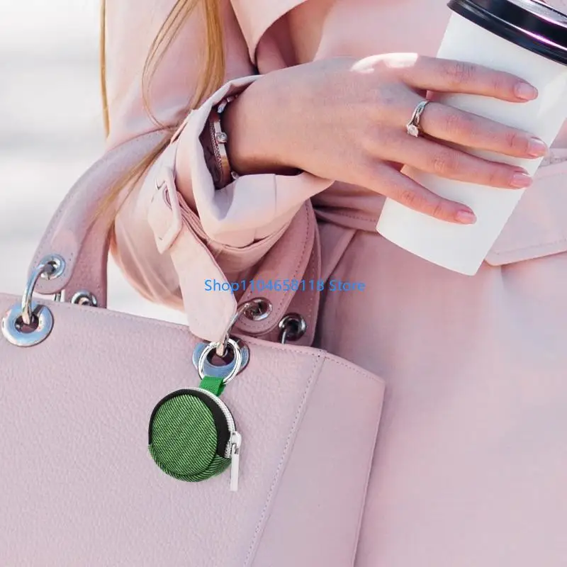 Mini Ring Holder Keychain with Zipper Closure and Metal Ring, Compact Round Jewelry Storage for Travel Daily Carry and