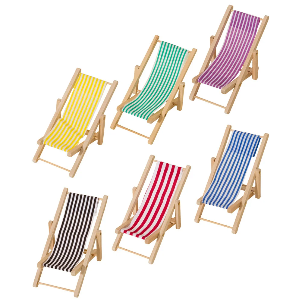 6 Pcs Beach Chair Model Toy Miniature Folding Chairs Decorations Lounge House Cloth for Ornament Seaside Deck