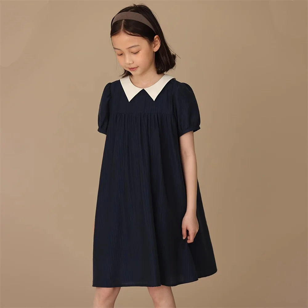 

Girls Black Mommy and Me Summer Puff Short Sleeve Dresses A Line Knee-length Mother Daughter Family Matching Kids Clothes Dress