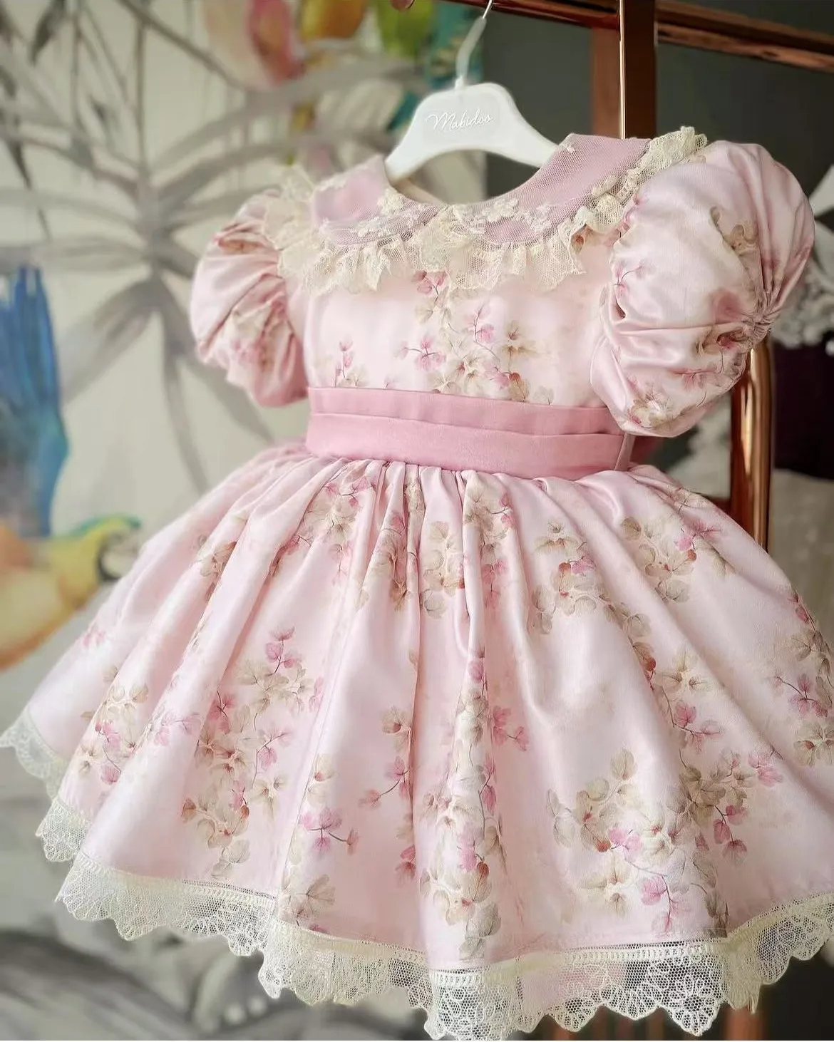

0-12Y Baby Girl Pink Floral Vintage Princess Dress for Holiday Photography B123