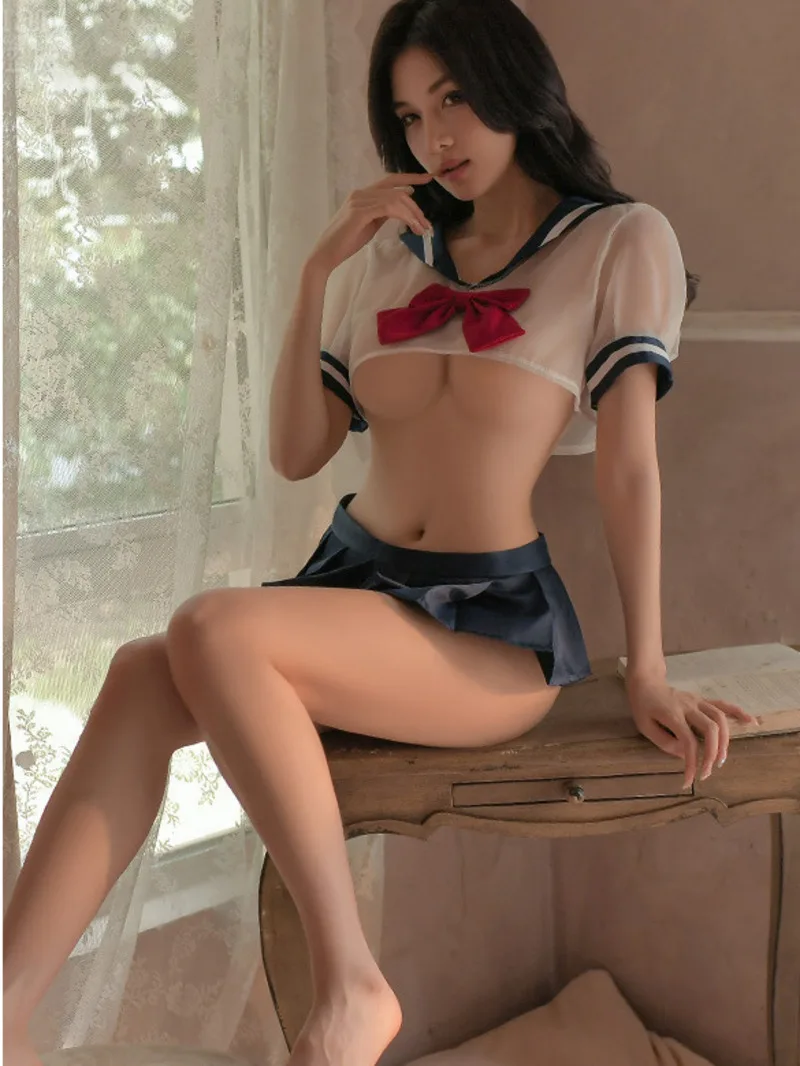 

Split Student Cute Outfit Sweet Student Jk Uniform Perspective Peter Pan Collar Short Sleeves Pleated Skirt Two-piece Suit TC2M