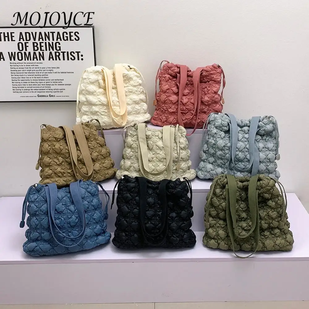 Women Puffer Tote Handbag Large Capacity Quilted Shoulder Bag Drawstring Puffy Satchel Bag Shopping Bag