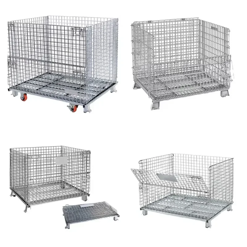 Wire mesh cage Heavy duty stackable pallet container box Metal steel folding warehouse storage pallet cage