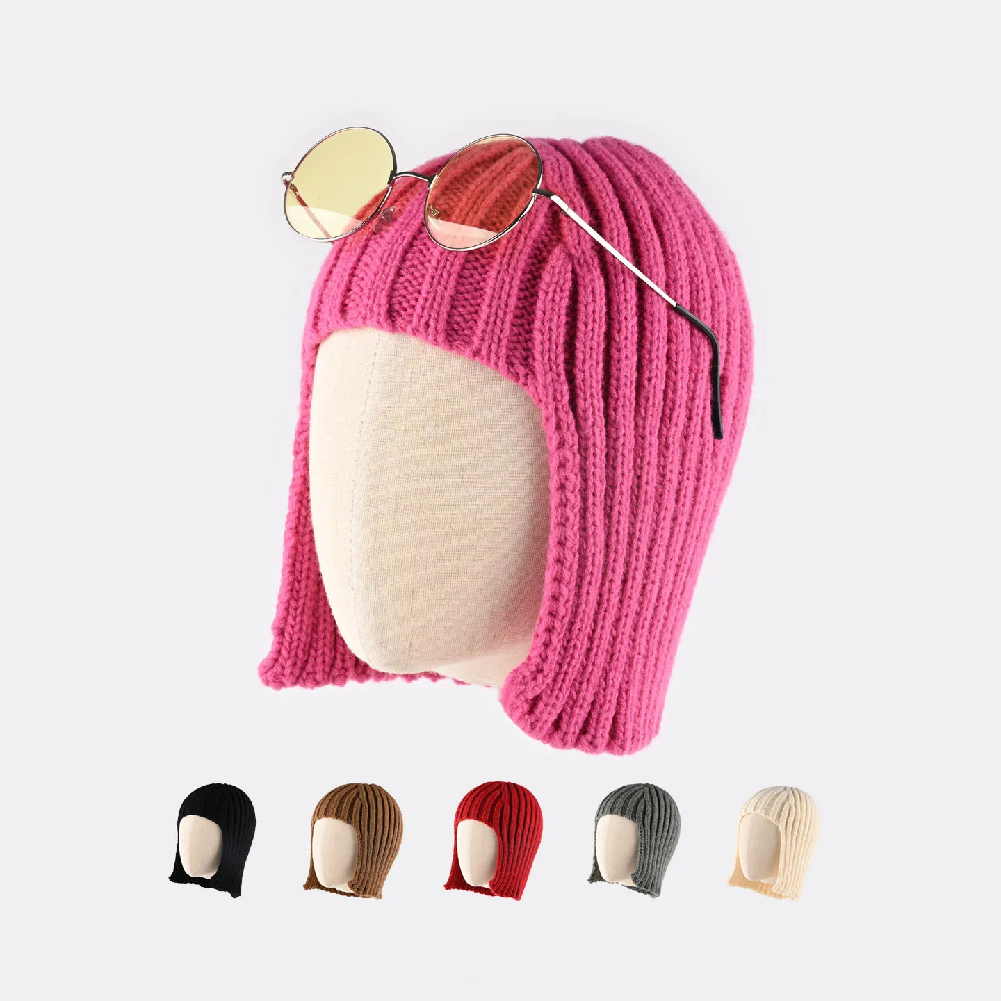 Hot Girl Wig Knitted Hat for Women, Autumn and Winter Warm Ear Protection Headwrap Hat, Fashionable Shopping Style Woolen Hat