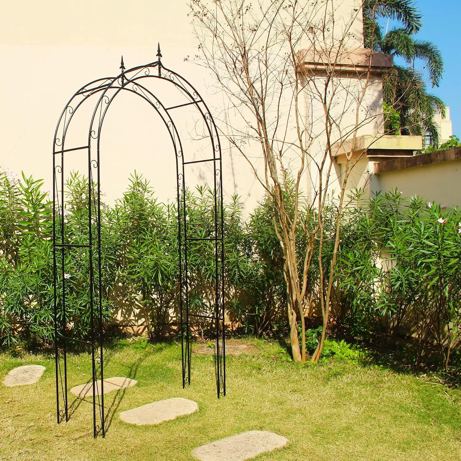 Heavy-Duty Iron Garden Arch Arbor, Black Metal Outdoor Archway, 98.4