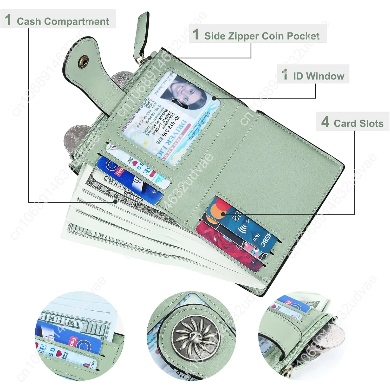 Small Wallet for Women Bifold RFID Blocking Card Holder Leather Wallets with Zipper Coin Pocket