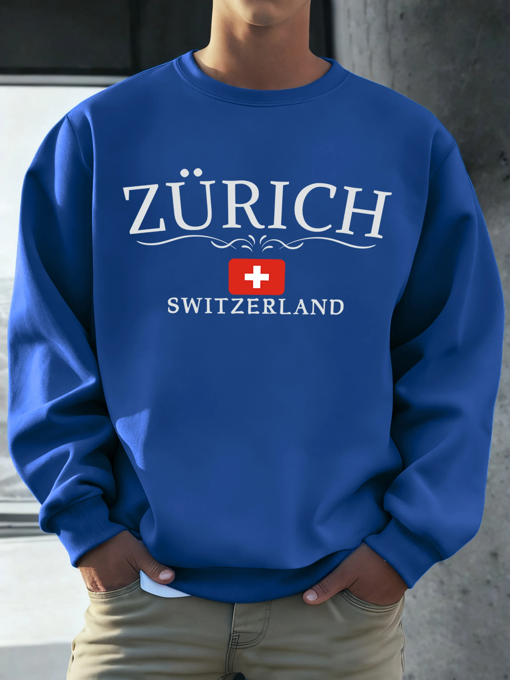 زيورخ سويسرا العلم طباعة الرجال البلوز اليومي موضة البلوفرات الدافئة ملابس فضفاضة غير رسمية الخريف الصوف للجنسين كم طويل #3