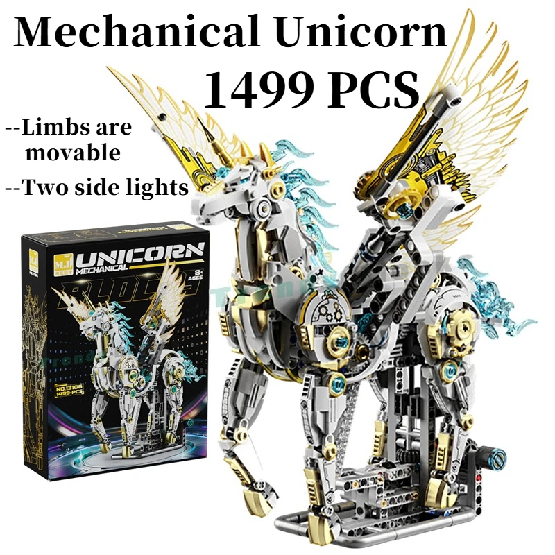 

1499+PCS Mechanical Unicorn,Creative Flying Horse with Light&Swingable Building Blocks Kids Assembly DIY Toys Xmas Birthday Gift