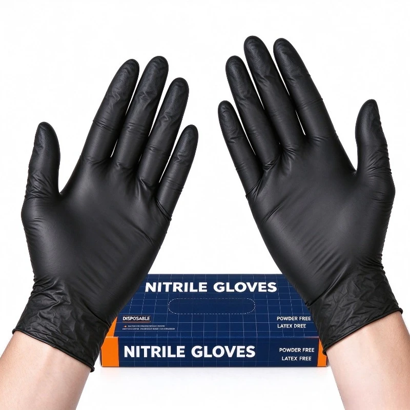 70PCS Black Nitrile Gloves Disposable Powder Free Latex Free Heavy Duty Kitchen Tidying Nitrile Gloves Household Furniture Clean