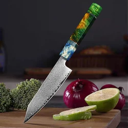 5-inch Utility Knife Damascus Steel Slope Cutting Knife Fruit and Vegetable Cutting Carving Knife Stable Wood Handle Fruit Knife