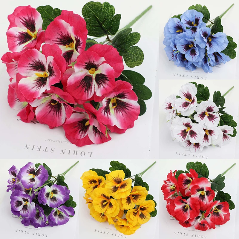 5 Heads Artificial Pansy Flowers Artificial Flowers Silk Fake Butterfly Orchid Flower Home office Wedding Decoration