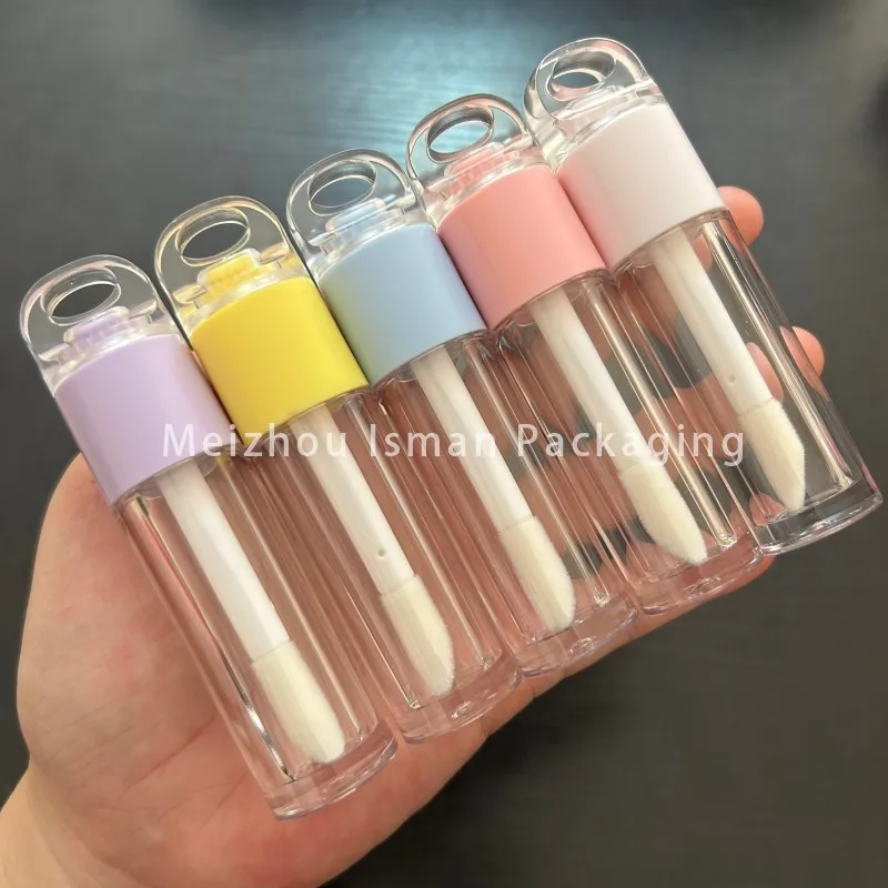 

50Pcs 7ml cute colorful big wand lip gloss container tubes with big brush empty cosmetic clear lip tint bottle with hole