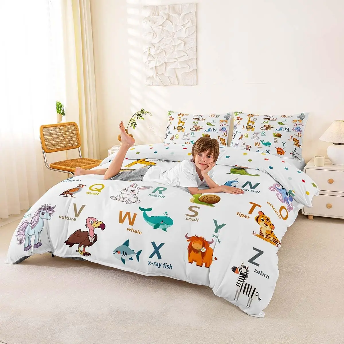 ABC Learning Alphabet Duvet Cover Set Single Size Kids Educational Bedding Set With 1 Pillowcase Cartoon Animals