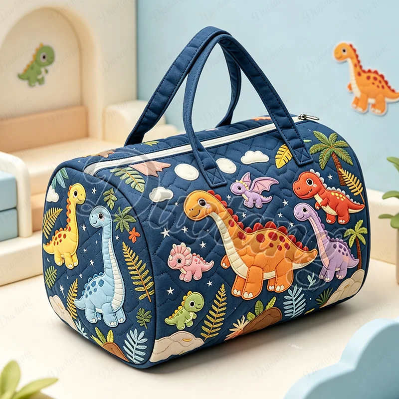 Cartoon Dinosaurs and Plants Pattern Handbag for Travel Women Duffle Bag Shoes Holder Yoga Bag Large Capacity Storage Tote Bag