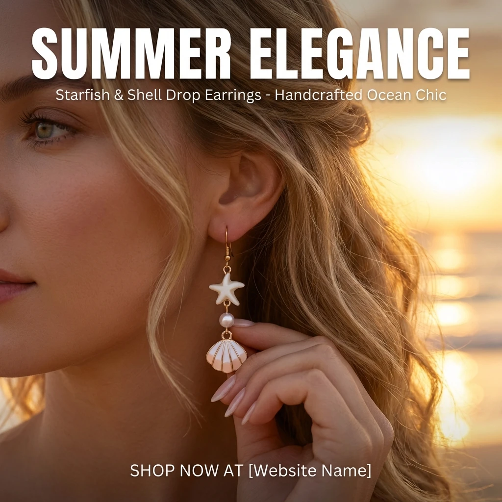 Boho Seestern-Muschel-Ohrhänger für Damen, goldfarben, Sommer-Strand-Ohrringe, Urlaubs- und Strand-Schmuck-Accessoires – Detail 1