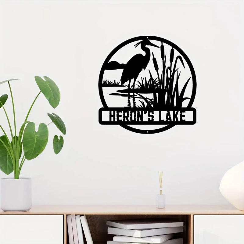 Customizable Single Piece Heron Lake Metal Plaque - Decorative Art Style Thanksgiving Wall Hanging Decoration Personalized Indoo