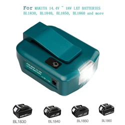 Podwójny Adapter portu USB do Makita litowo-jonowy 14.4V 18V BL1850 BL1860, konwerter ze światłem LED