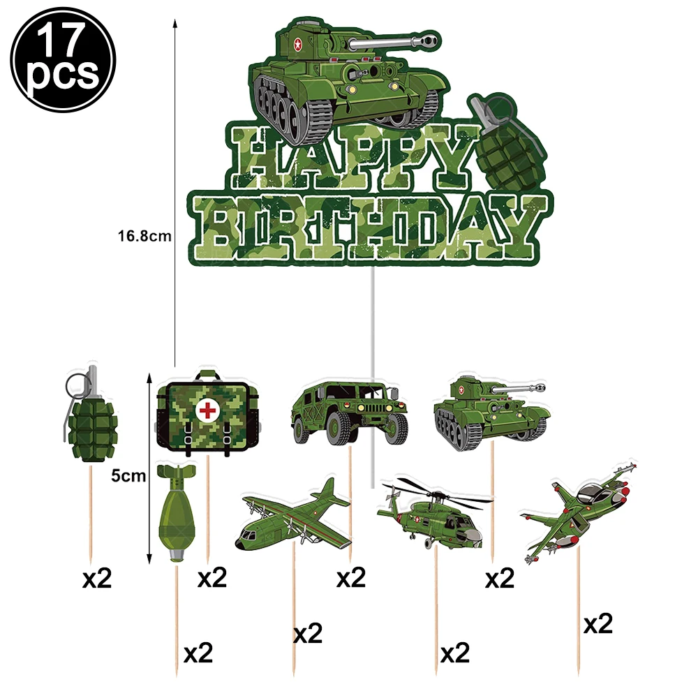 Tarnfarben-Militärpanzer Tortendekoration Cupcake-Deko Happy Birthday Schild Soldat Tarnfarben Armee Militär Geburtstagsparty Dekoration – Detail 2