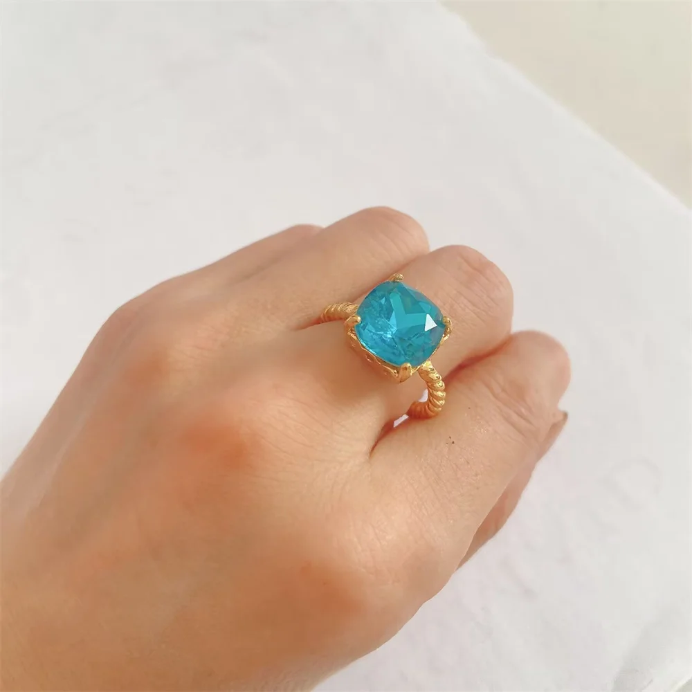 Модное и очаровательное сверкающее синее кольцо принцессы с цирконом, оригинальное кольцо Pandora, изысканные ювелирные изделия, женский подарок «сделай сам», без выцветания Модное и очаровательное сверкающее синее кольцо принцессы с цирконом, оригинальное кольцо Pandora, изысканные ювелирные изделия, женский подарок «сделай сам», без выцветания