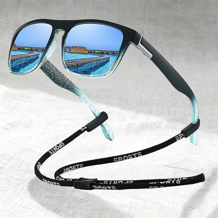 Moda vintage quadrado brilhante uv400 com corrente das mulheres dos homens pesca condução homem marca de luxo designer óculos de sol