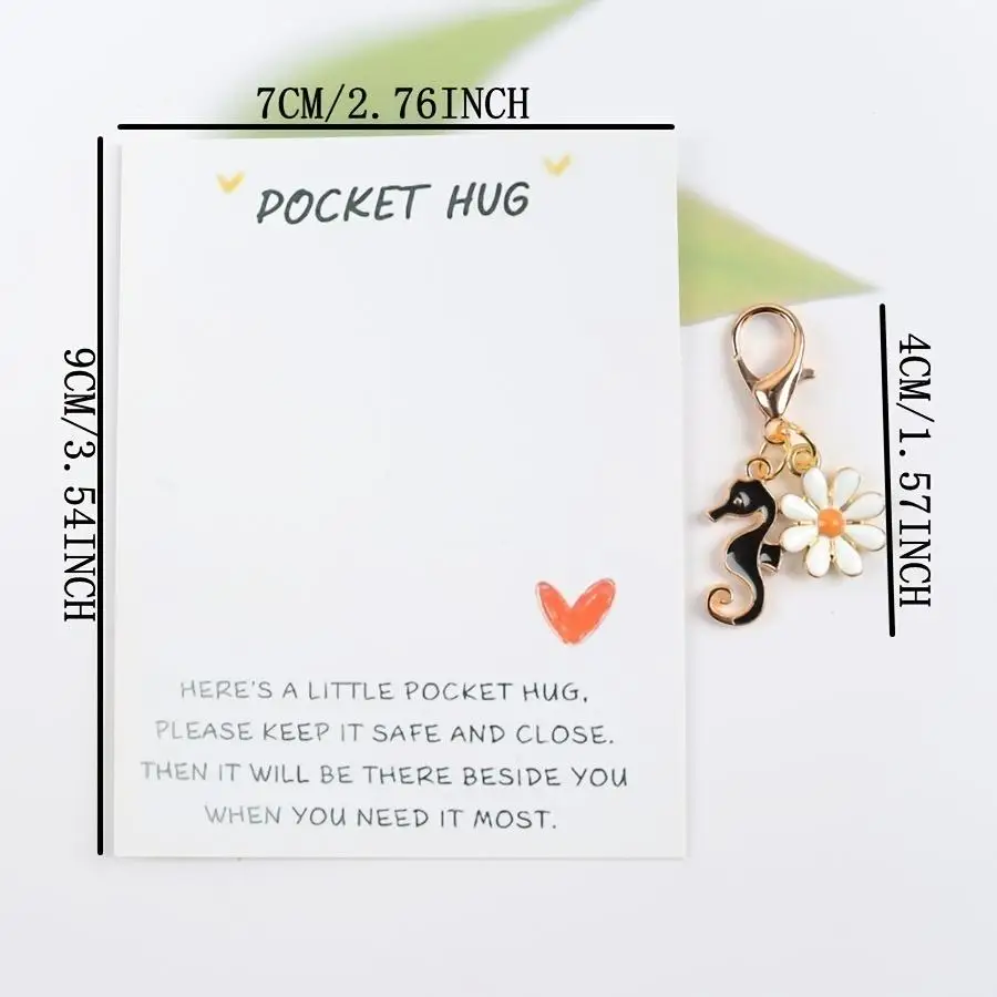 1/5/10/20/50/100pcs /s Cute Black-and-White Seahorse and Daisy Keychain with Pocket-Sized Greeting Card, Perfect for Bags, Headp