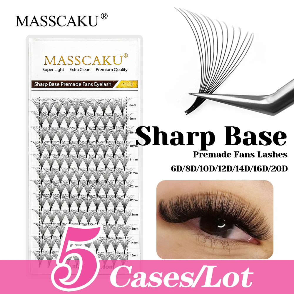 

5cases/lot MASSCAKU Wholesale All Size Sharp Base Premade Fans Eyelash Synthetic Hiar Narrow Root Thin Stem Lash for Makeup Use