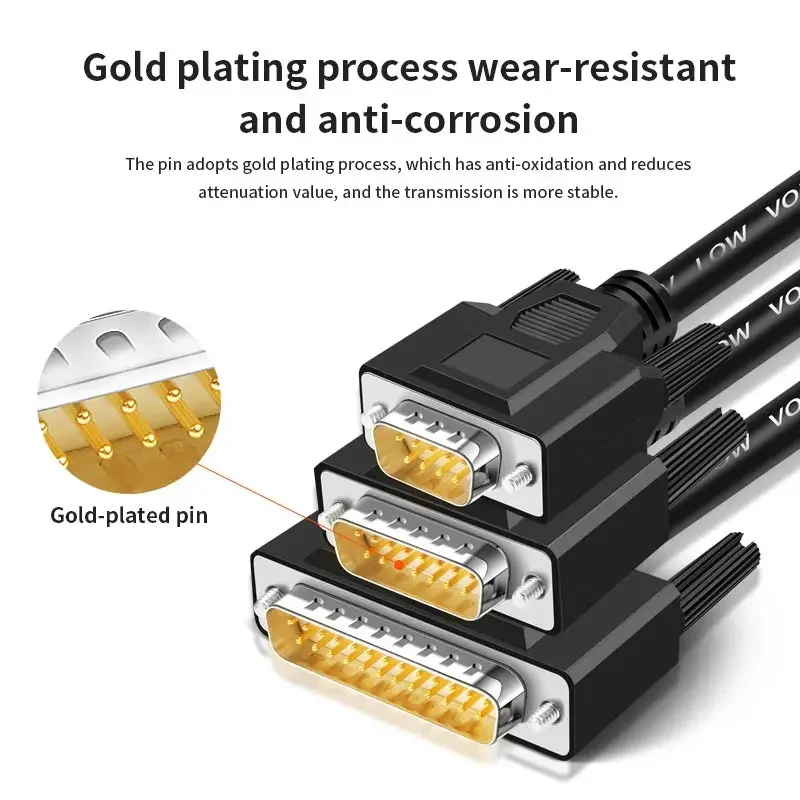 24AWG DB9 DB15 DB25 Male/Female Connector Cable 9/15/25 Pin Soldering-free Signal Line RS232 Serial Port Plug Shielded Data Wire